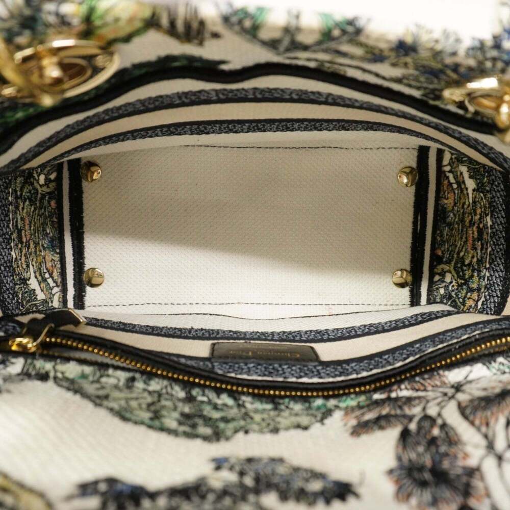 Christian Dior Lady Canvas Handbag, White Multicolor Champagne, 2-way bag for... - Picture 4 of 9